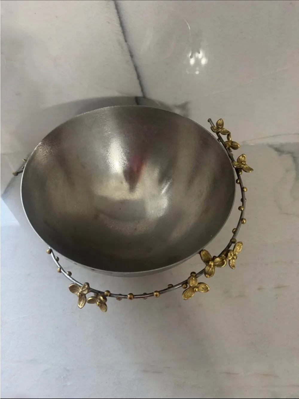 Michael Aram Silver Bowl with Gold Floral Vine Accents